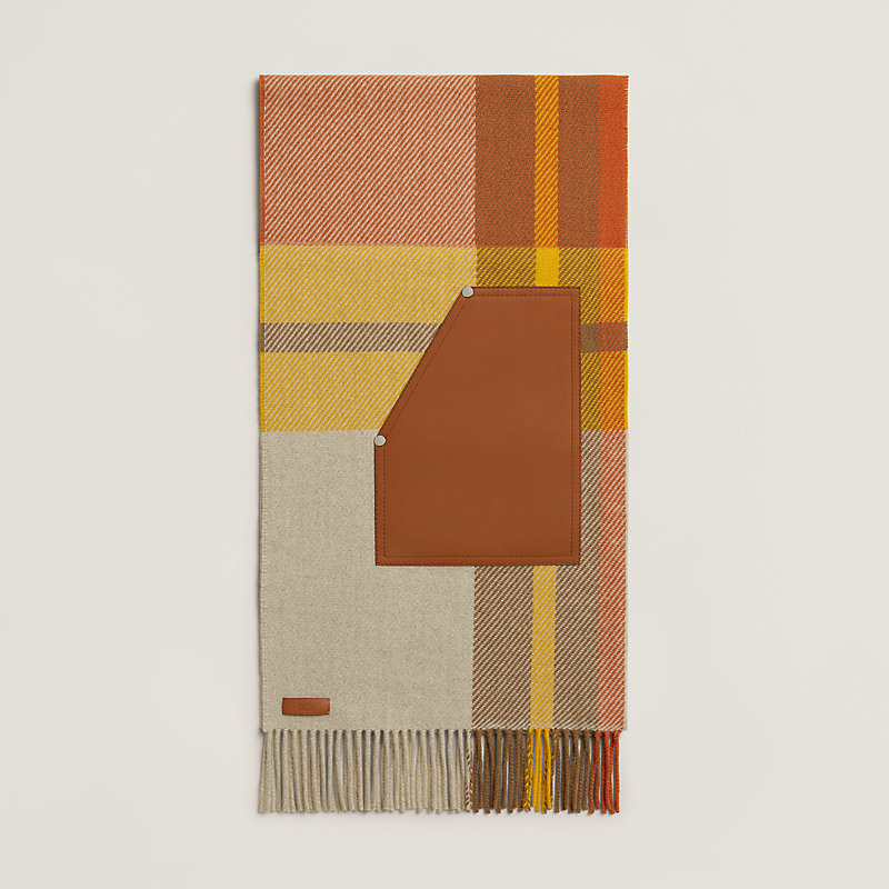 Tartan Poches Cuir Appliquees scarf - Grey | Hermès USA